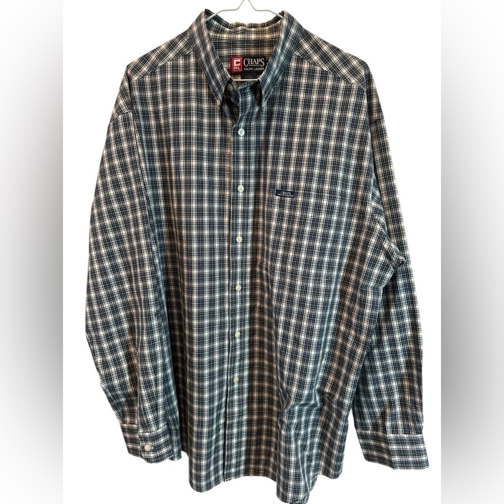 Men's Chaps Ralph Lauren Plaid Blue Long Sleeve Sz XL Button-Down Shirt